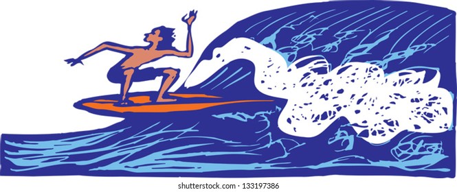 Vector illustration of man surfing
