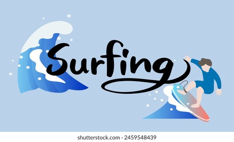 Vector illustration of a man surfing