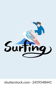 Vector illustration of a man surfing