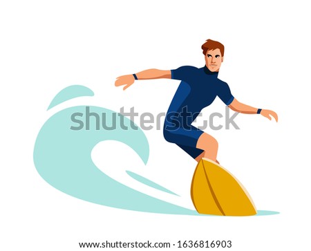 A vector illustration of man surfing on the ocean