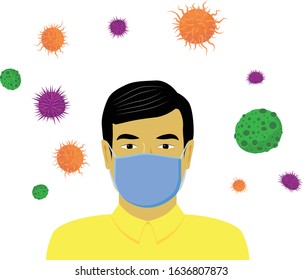 Vector illustration of man surrounded by viruses