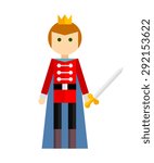 Vector illustration of man with sword and shield on white background.