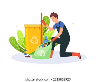 Vector Illustration Man Take Out Trash