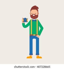 Vector illustration of a man taking a shot using a camera
