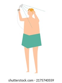 Vector illustration of man taking a shower.