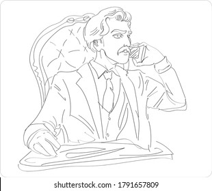 ilustración vectorial de un hombre hablando por teléfono: negocios, finanzas, hombre de negocios