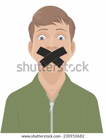 Vector illustration of a man with a taped mouth