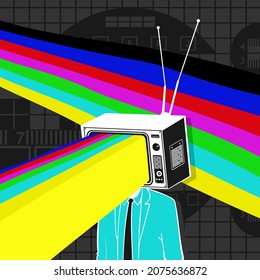 Vector illustration man and television