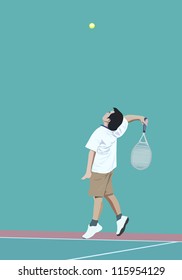 Vector illustration of man tennis player serve tennis ball