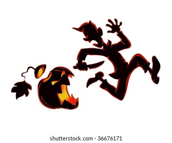 vector illustration, man terrorized on halloween, cartoon concept, white background