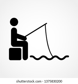 Vector / illustration of a man that is fishing in the water. Flat in black on white background. EPS 10