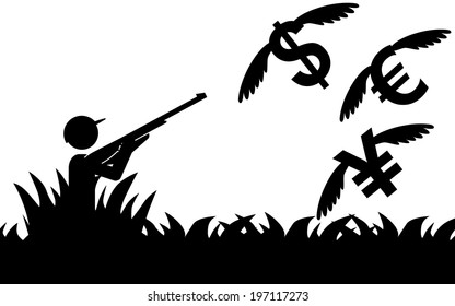 Vector / illustration of a man that is hunting flying money.