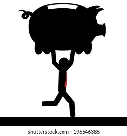 Vector / illustration of a man that running with a piggy bank.