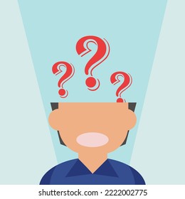 vector illustration with man think and question marks and need answer for consultancy and question and answers sessions concepts. Use for decorate for Question and Answer time. 