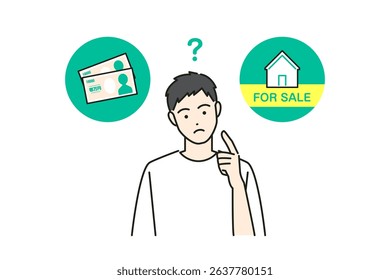 Vector Illustration of a Man Thinking About Money and Selling Real Estate