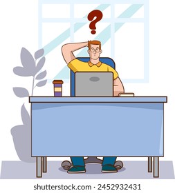 Vector illustration of man thinking and trying to come up with an idea