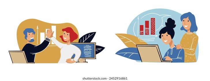 Vector illustration of a man in thought with an infographic of percentages, representing decision analysis and statistical evaluation