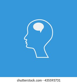 Vector illustration of man thoughts sign icon on blue background.