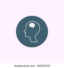 Vector illustration of man thoughts sign icon on blue circle background.