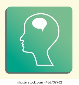 Vector illustration of man thoughts sign icon on green light background.