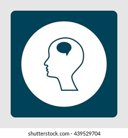 Vector illustration of man thoughts sign icon on blue background.