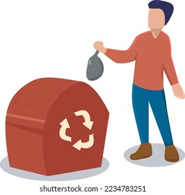 vector illustration of a man throwing garbage in a recycling bin