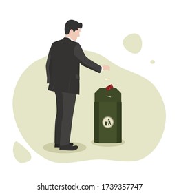 Imagen vectorial de un hombre tirando sus cigarrillos a la basura. Adecuado para el Día Mundial Sin Tabaco, Animación de pie, Motion Graphic y muchos más