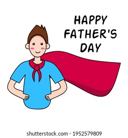 Vektorgrafik eines Mannes bindet Tuch um den Hals. Super Papa, Held, beschützen. Alles Gute zum Tageskonzept des Vaters. Design für Druck, Web, Banner, Poster, Postkarte