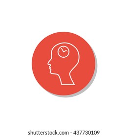 Vector illustration of man time sign icon on red circle background.