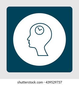 Vector illustration of man time sign icon on blue background.