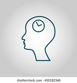 Vector illustration of man time sign icon on grey background.