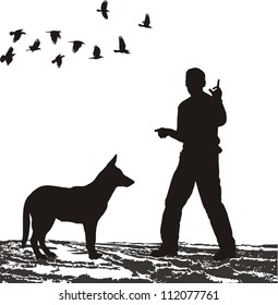 vector illustration of a man training for his dog