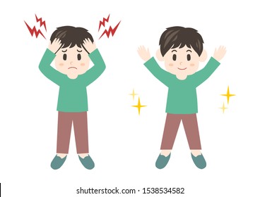 Vector illustration of man. Trouble of headache.
