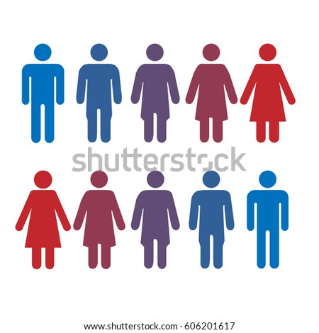 Vector illustration of a man turning into a woman and a woman into a man. Change of sex. Gender roles. Icon