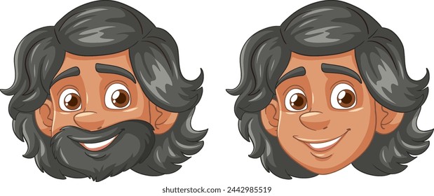 Vector illustration of a man with two expressions.