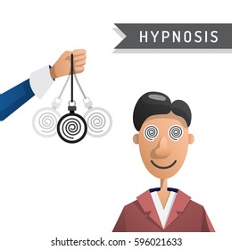 Vector illustration of a man under hypnosis is painted in flat cartoon style on white background isolated