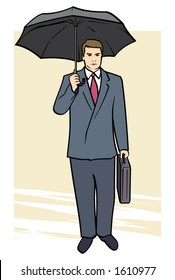 A Vector Illustration of a Man under Umbrella