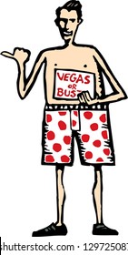 Vector illustration of man in underwear hitchhiking