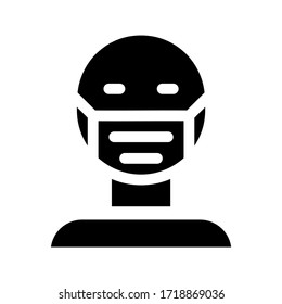 vector illustration of man using surgical mask icon