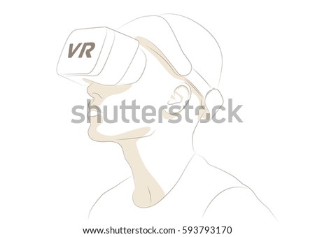 Vector illustration of man using VR goggles