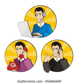 Vector illustration of a man with a variety of phone types