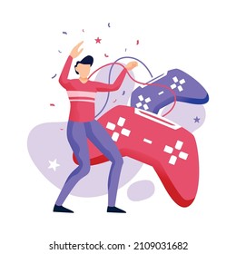 Ilustración vectorial man vídeo consola controlador fondo de icono.