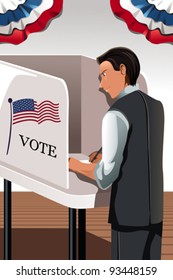 A Vector Illustration Of A Man Voting In The Voting Booth