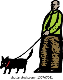 Vector illustration of man walking dog