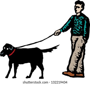 Vector illustration of man walking dog