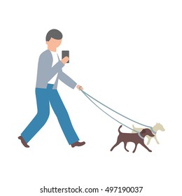 Vector illustration of a man walking with dogs