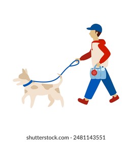 Vector illustration of a man walking his dog.