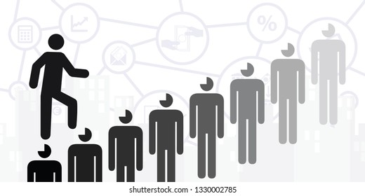 vector illustration of man walking on other people heads for ambitions and carrier growth concept