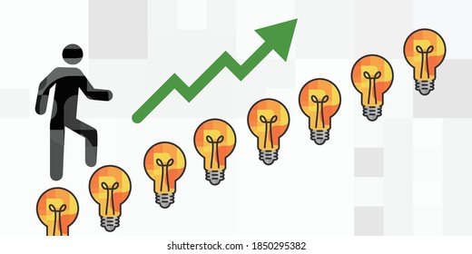 vector illustration of man walking on lightbulbs for creative strategy and smart development 