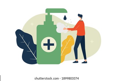 Vector illustration, man wash his hands concept, covid-19